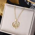 Collana a cuore dorata per la Festa della Mamma con zircone bianco e design madre-figlio - Cuore Amore Materno