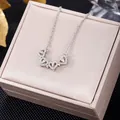 Sliver magnetic four-leaf clover heart necklace with zircon stones on champagne satin - Silver