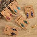 Set of 5 bohemian vintage silver alloy earrings with colorful turquoise and gemstones - Multi-Stone Red Round Shape