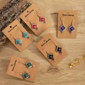 Bohemian retro alloy earrings with colorful turquoise inlays in five vibrant colors - Deep Blue Square Shape
