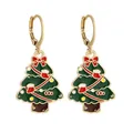 Christmas tree drop earrings with green enamel and red bow details on gold hooks - Red Sock Christmas Tree (SD050917)