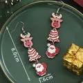 Festive long Christmas earrings with reindeer and Santa Claus charms in high-quality design - Fashion Long Drop (SD61379)