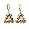 Christmas tree drop earrings with colorful enamel and golden lever back hooks - Snow Covered Christmas Tree (SD050918)