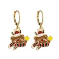 Christmas bear earrings with enamel hat and star charms on gold hoops for women - Pentagram Christmas Bear (SD050919)