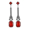 Detail von Vintage-Silberohrringen mit roten Edelsteinen und funkelnden Kristallfransen - Vintage Silber Roter Edelstein Strass Stil (L10291-Rot)