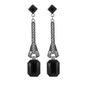 Makroaufnahme von silbernen Vintage-Ohrhängern mit schwarzen Steinen und Strasssteinen - Vintage Silber Schwarzer Edelstein Strass Stil (L10291-Schwarz)