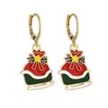 Detail view of festive Christmas earrings with red and green enamel gift box design - Christmas Gift Sleigh (SD050923)