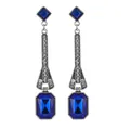 Details von Vintage-Ohrringen mit blauen Edelsteinen und langen Quastenanhängern - Vintage Silber Blauer Edelstein Strass Stil (L10291-Blau)