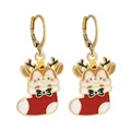 Detailed view of Christmas elk earrings in festive stocking with colorful enamel finish - Reindeer Christmas Sock Hook (SD050925-1)