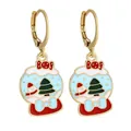 Macro detail of Christmas snow globe earrings with snowman and tree pendant on white backdrop - Snowman Bow Snowball (SD050926)