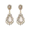 Detail of vintage gold drop earrings with pear-cut gemstones and sparkling rhinestones - Gold Flower Cluster Water Drop Rhinestone Style (L10293-Gold)