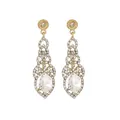 Macro detail of gold vintage pear-cut teardrop earrings with shimmering crystal accents - Gold Hollow Pear Shaped Rhinestone Style (L10295)
