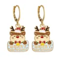 Detailed view of Christmas reindeer earrings with red hat and Merry Christmas lettering - Greeting Christmas Deer (SD050925-2)