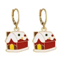 Detail of Christmas house earrings with red roof and white snow on golden alloy - Cartoon Snowy Cabin (SD050928-2)