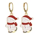 Detailed macro view of enamel Christmas snowman earrings with red scarf and ice skates - Skating Snowman Earrings (SD050931)