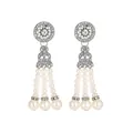 Detail of vintage teardrop tassel earrings with white pearls and sparkling crystals - Silver Artificial Pearl Triple Tassel Style (L10299-Silver)