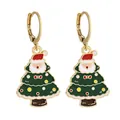 Detail view of gold enamel Christmas earrings featuring Santa Claus and tree charms - Santa Christmas Tree Combo (SD050932)