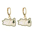 Close-up of alloy Christmas tree earrings with Merry Christmas lettering on white enamel - Greeting White Square Plate (SD050933)