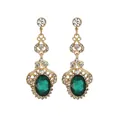 Vintage gold-plated drop earrings with large green gemstone and white rhinestones - Gold Palace Retro Green Gemstone Style (L10301-Green)