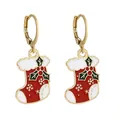 Macro detail of Christmas stocking earrings with red enamel and white snowflake pattern - Colorful Christmas Sock (SD050945)