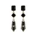 Detail of vintage gold-tone drop earrings with black geometric gems and sparkling rhinestones - Gold Retro Geometric Black Gemstone Style (L10302-Black)