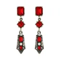 Vintage gold drop earrings with large red gemstones and shimmering crystal accents - Antique Gold Retro Geometric Red Gemstone Style (L10302-Red)