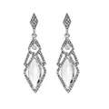 Detailed macro of silver teardrop tassel earrings with sparkling marquise crystal stones - Silver Geometric Marquise Clear Rhinestone Style (L10304)