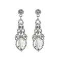Close-up of vintage silver drop earrings with marquise crystals and pear-shaped stone - Silver Palace Pear Clear Rhinestone Style (L10305)