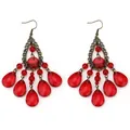 Detailed view of bohemian bronze chandelier earrings with red faceted beads and teardrops - Bronze Red Chandelier Tassel Style (L10308-Red)
