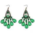 Detail of vintage emerald green waterdrop tassel earrings with filigree bronze base - Bronze Emerald Hollow Tassel Style (L10308-Green)