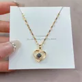 Golden heart projection necklace with I Love You in 100 languages stone and zircons - Heart