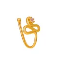 Golden non-piercing horn nose ring with wave design and a pink zircon gemstone - Wave Rhinestone Inlaid (KC Gold 3194)