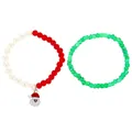 Ensemble de bracelets de Noël avec pendentif Père Noël en perles rouges, blanches et vertes - Blanc et Rouge A-1023
