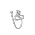 Silver bull horn nose clip with snake-shaped wavy texture and sparkling zircon stone - Wave Rhinestone Inlaid (White K 4084)