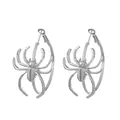 Gothic silver hoop earrings with large 3D spider design for Halloween punk style - Spider Hoop Earrings (H-226) / White Gold