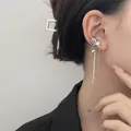 Silver star tassel ear cuff with layered rhinestone chains for non-pierced ears - Triple Layer Pave Tassel Ear Hook (M-722)