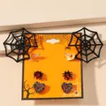 Halloween earring set featuring spider web, spider, and heart shapes with glitter finish - Glitter Spider Web Set (A-1408) / 3 Pairs Set / Black
