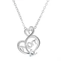 Silver-toned Mom heart necklace with sparkling crystals and a central heart stone - Silver White Style (6002)