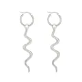Silver cobra hoop earrings with pavé set crystals in a creative punk snake design - Textured Snake Hoop (M-797) / Silver