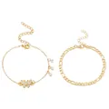 Detail of gold-plated butterfly charm and Figaro chain anklets with adjustable lobster clasp - Butterfly Pendant And Figaro Chain / KC Gold