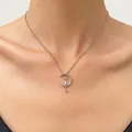 Minimalist S925 silver crescent moon and sitting cat pendant necklace for women - Silver Cat Sitting On Moon Style (1811)