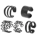Lot de 5 bagues d'oreille noires avec feuille ajourée et motifs géométriques simples - Style de Combinaison Multi-styles (K-020) / Set de 5 pièces / Noir mat