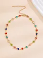 Bracelet coeur doré avec pierres de zircon colorées et fermoir mousqueton ajustable - Collier Cœur (N-216) / Collier de Coeur en Or