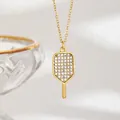 Collana con ciondolo racchetta da pickleball dorata e cristalli luminosi per sportivi - Stile Zirconia / Racchetta-Oro