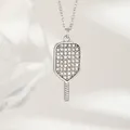 Collana con ciondolo a racchetta da pickleball ghiacciata con cristalli bianchi - Stile Zirconia / Racchetta-Color Acciaio