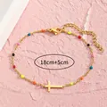 Buntes Perlenarmband aus Edelstahl mit Kreuzanhänger und verstellbarer Gliederkette - bunt