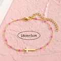 Bunte Edelstahl-Fußkette mit Kreuzanhänger, rosa Perlen und verstellbarer 18cm Kette - Rosa