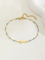 Détail du bracelet croix doré avec perles bleues montrant le fermoir et l'extension - Style Croix Horizontale / Bleu Ciel (Style 2)