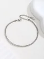 Detail of silver stainless steel double layered bead chain anklet with lobster clasp - Silver Plain Chain