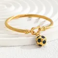 18K gold-plated stainless steel C-shape twisted cuff bracelet with football pendant - Football / Gold